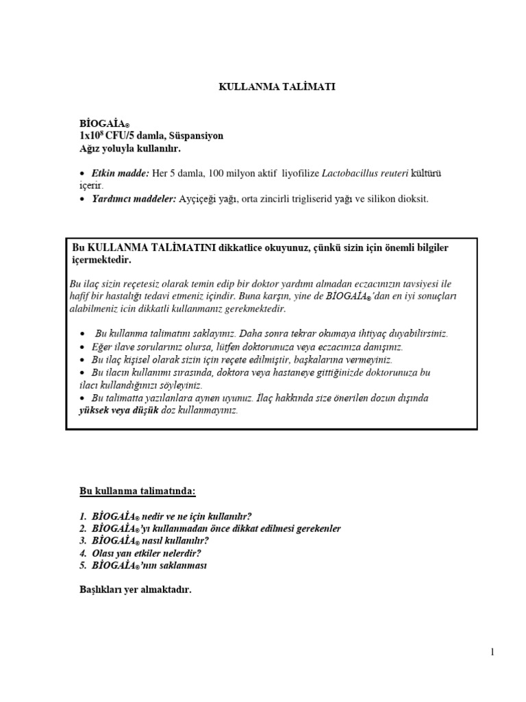 Biogaia 1x10 Cfu 5 Damla Suspansiyon KT | PDF