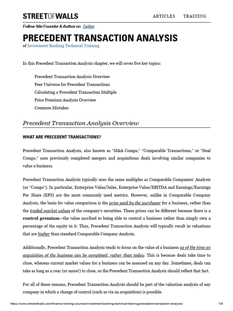 06 Precedent Transaction Analysis - Street of Walls | PDF | Mergers And ...