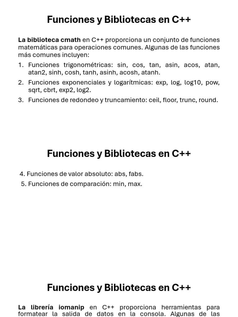 Funciones y Bibliotecas en C++ PDF