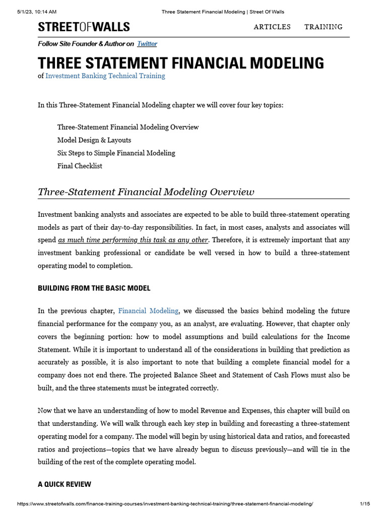 Three-Statement Financial Modeling Guide | PDF | Equity (Finance ...