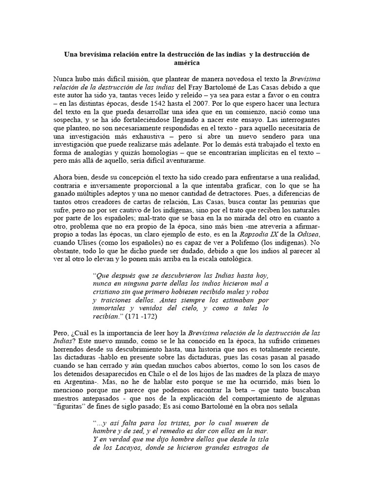 Una Brevísima Relación Entre La Destrucción de Las Indias y La ...