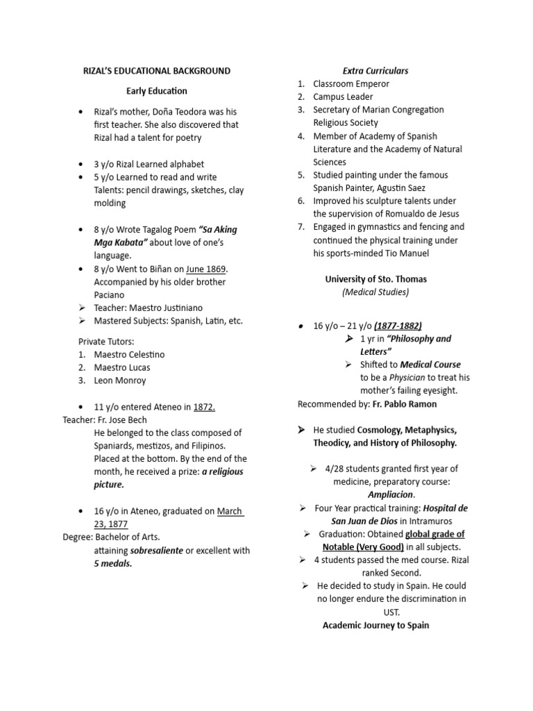 Rizal's Educational Journey and Achievements | PDF | Social Science ...