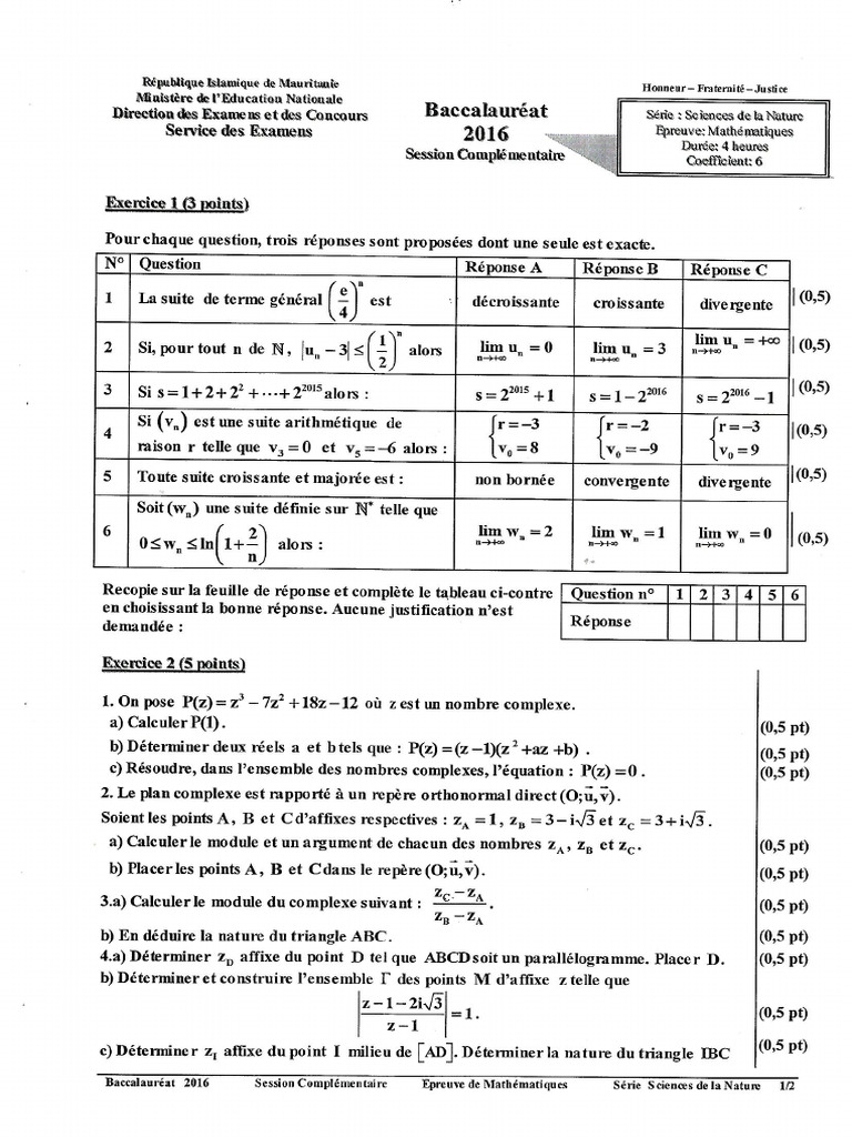 Math Bac D2016 SC | PDF