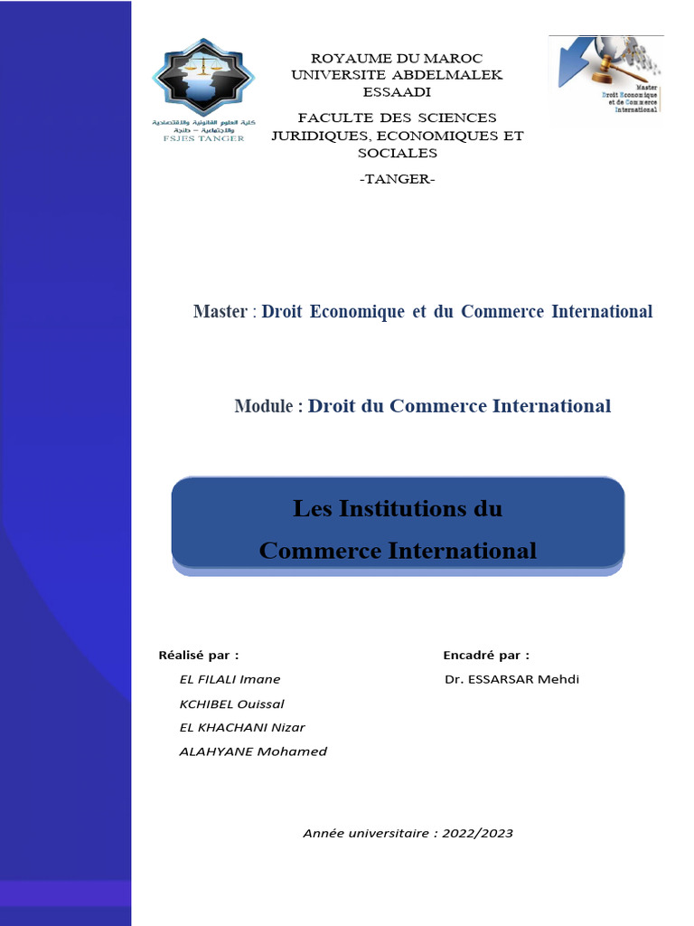 Institutions du Commerce International | PDF | Organisation mondiale du ...