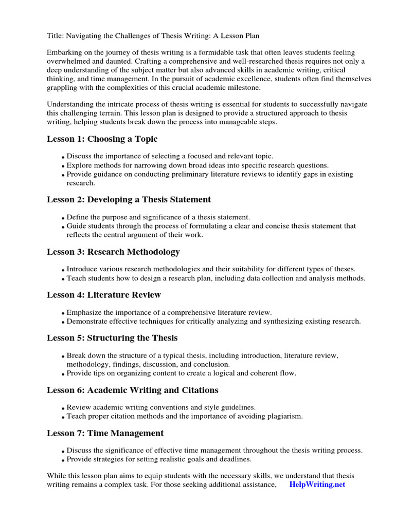 Thesis Writing Lesson Plan | PDF | Methodology | Lesson Plan