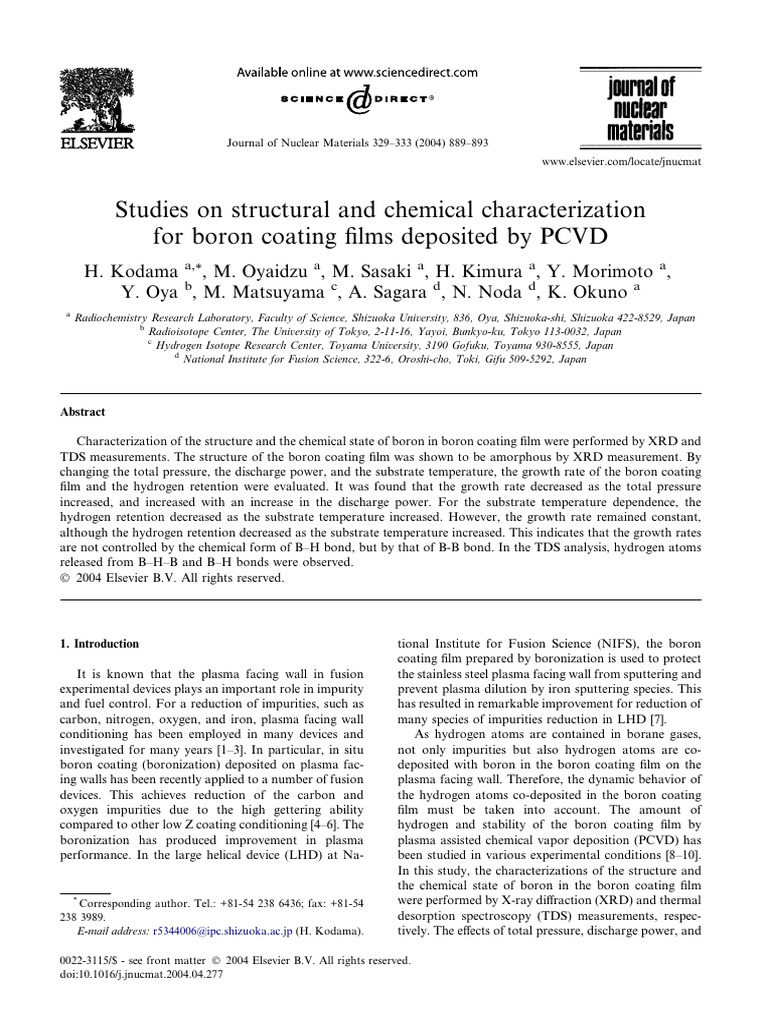 2004 Studies On Structural and Chemical Characterization For Boron ...
