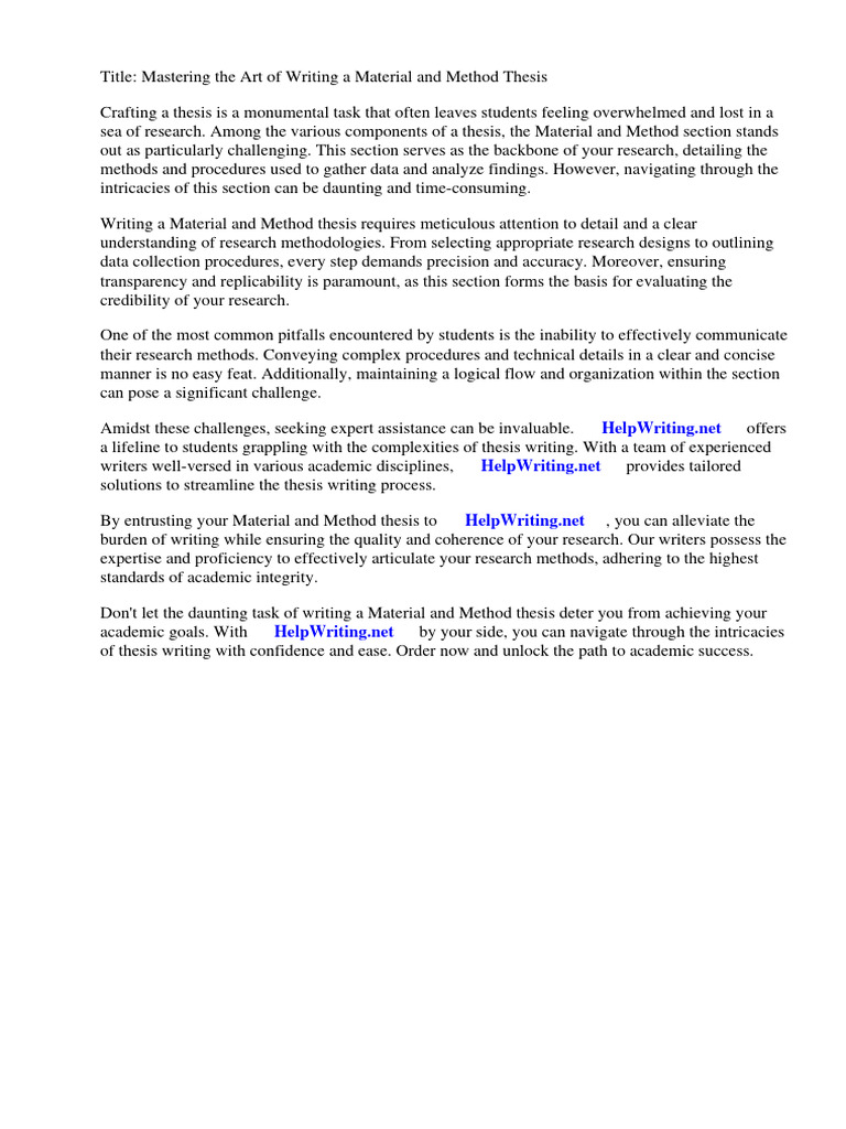 How To Write Material and Method Thesis Download Free PDF