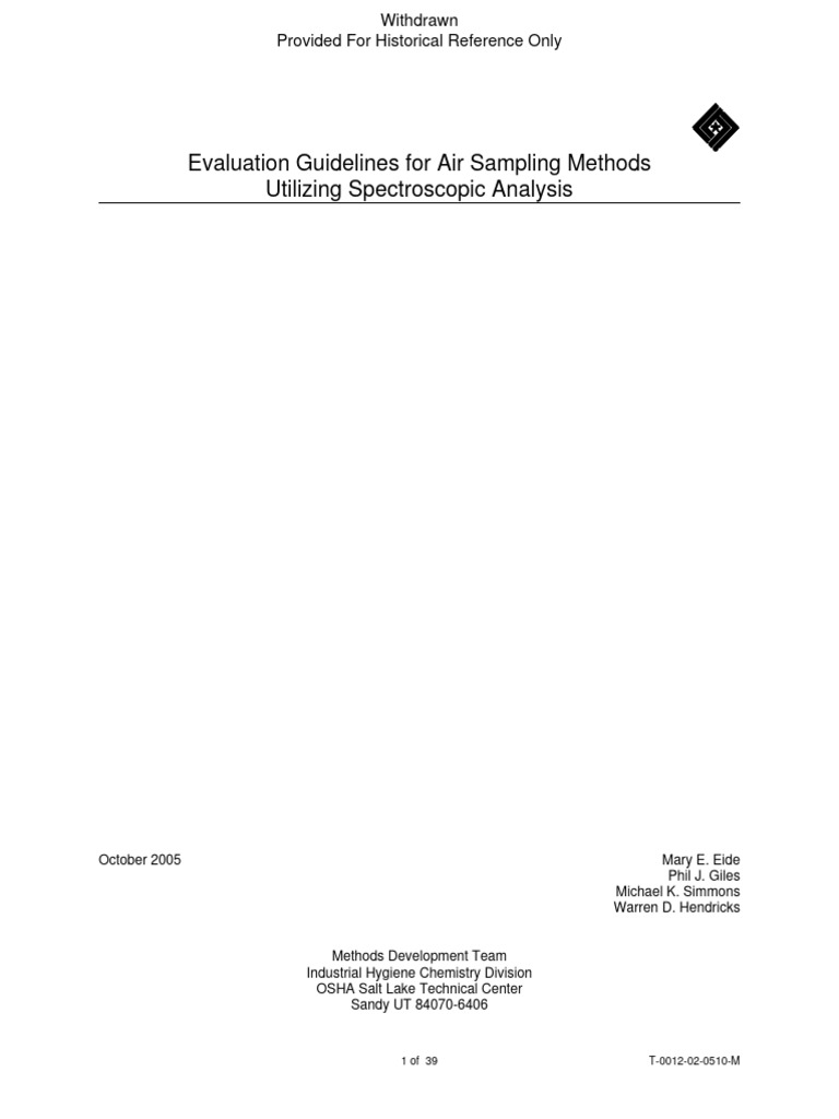 OSHA 2005 Method XXXX Air Sampling Methods Analysis Spectroscopic PDF