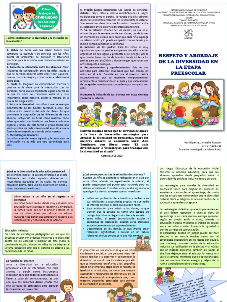 Respeto y Abordaje de La Diversidad en La Etapa Preescolar | PDF ...