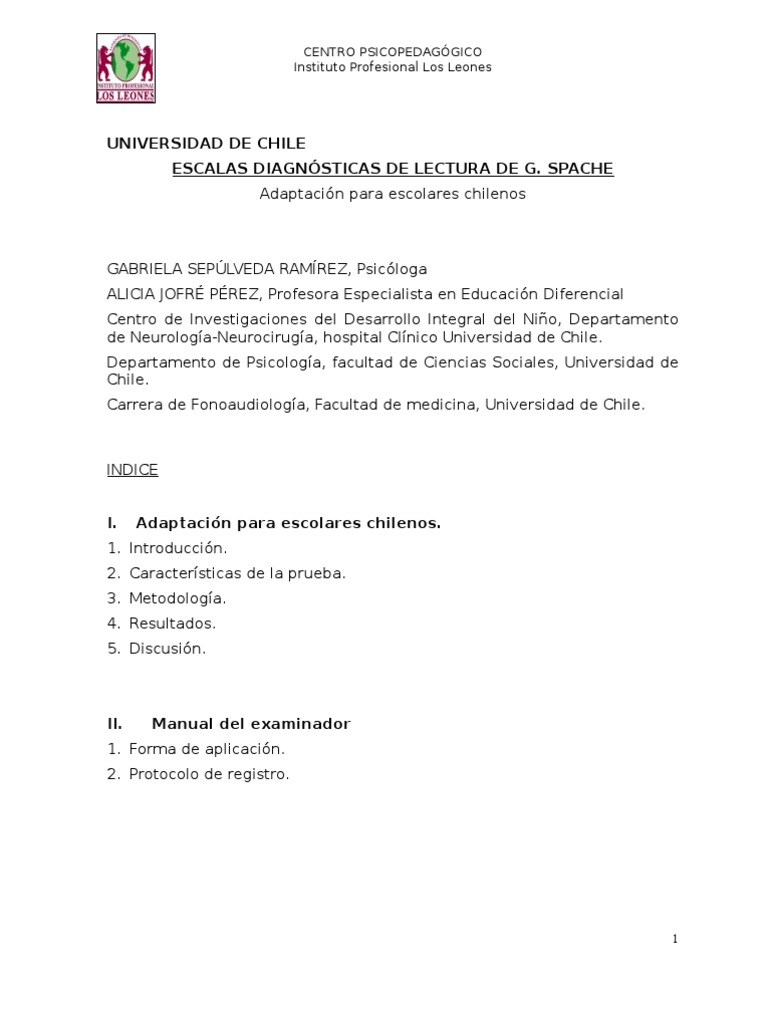 Adaptación de Escalas Spache en Chile | PDF | Ciencia y matemáticas
