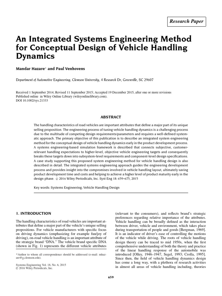 Integrated Method for Vehicle Handling Design | PDF | Systems Engineering