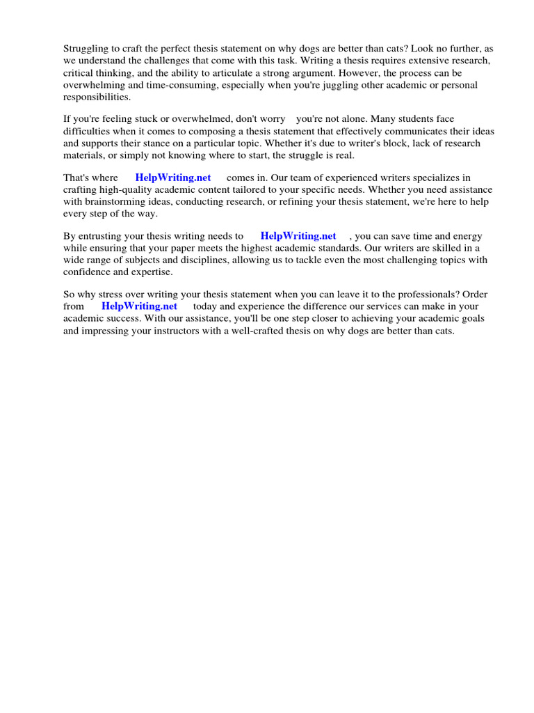 Thesis Statement On Why Dogs Are Better Than Cats Download Free PDF