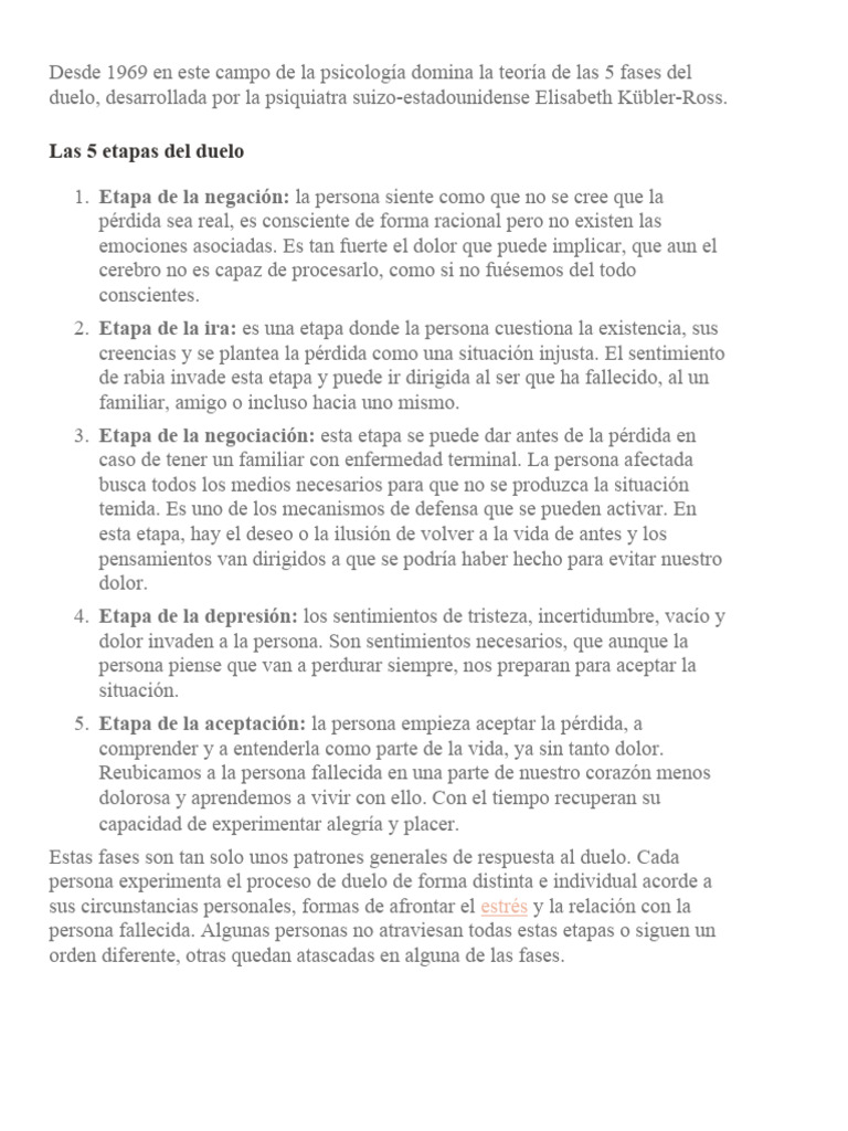 Las 5 etapas del duelo según Kübler-Ross | PDF | Dolor | Las emociones
