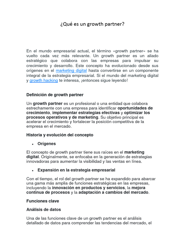 Definición de Growth Partner Empresarial | PDF | Marketing | Gestión de ...