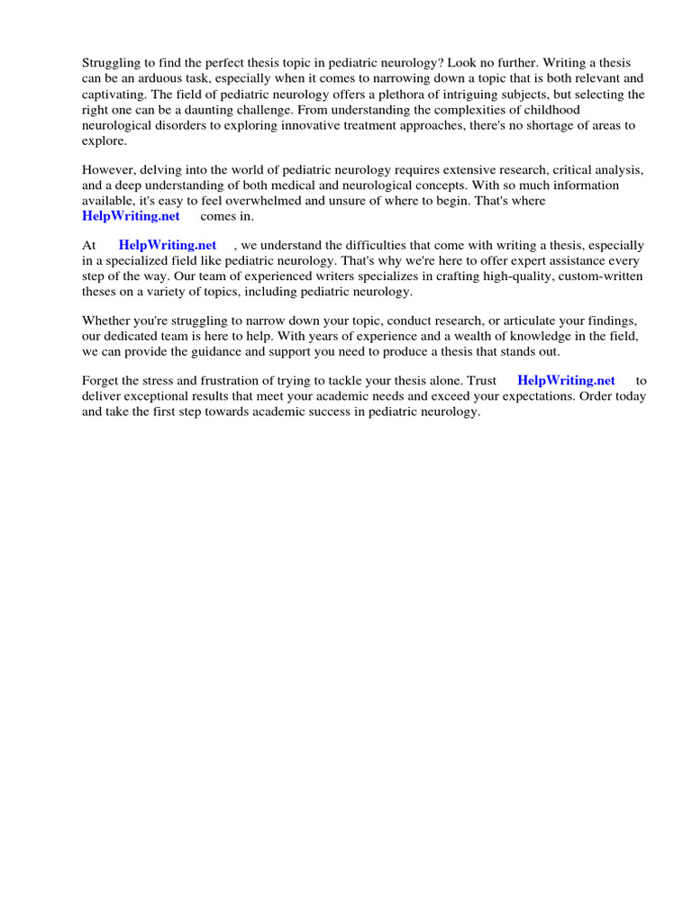Thesis Topics in Pediatric Neurology PDF Stroke Epilepsy
