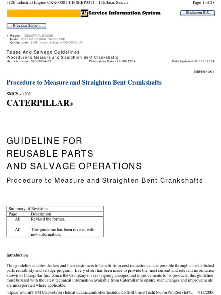 SEBF8054 Procedure to Measure and Straighten Bent Crankshafts PDF Bearing (Mechanical