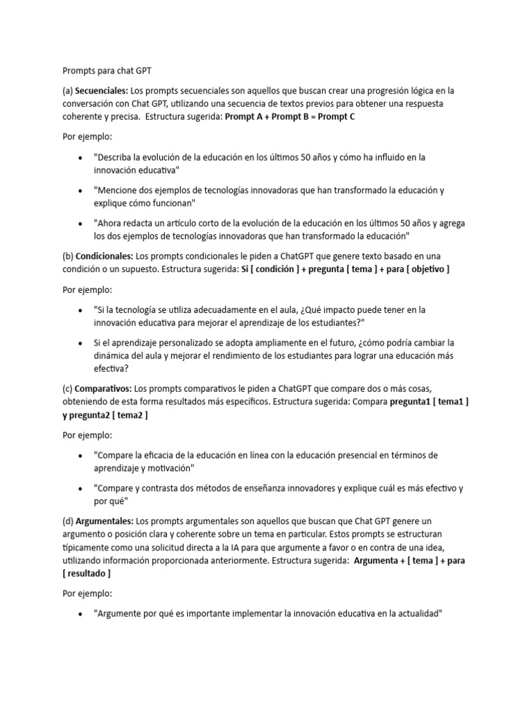 Estructuras de Prompts para Chat GPT | PDF | Enseñando | Innovación
