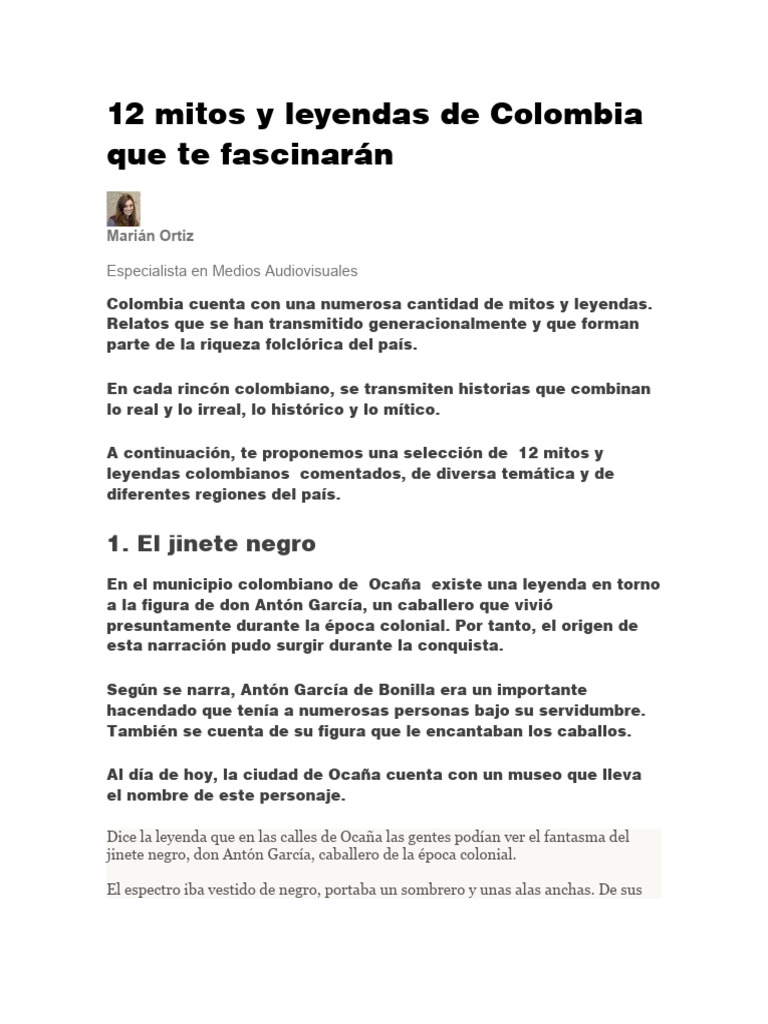 12 Mitos y Leyendas de Colombia Que Te Fascinarán | PDF