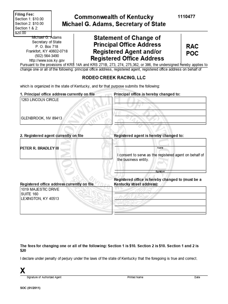 Change of Office Address Form KY | PDF