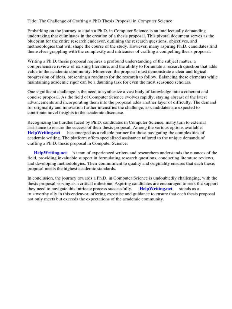 Crafting a PhD Thesis Proposal in CS | PDF | Thesis | Doctor Of Philosophy