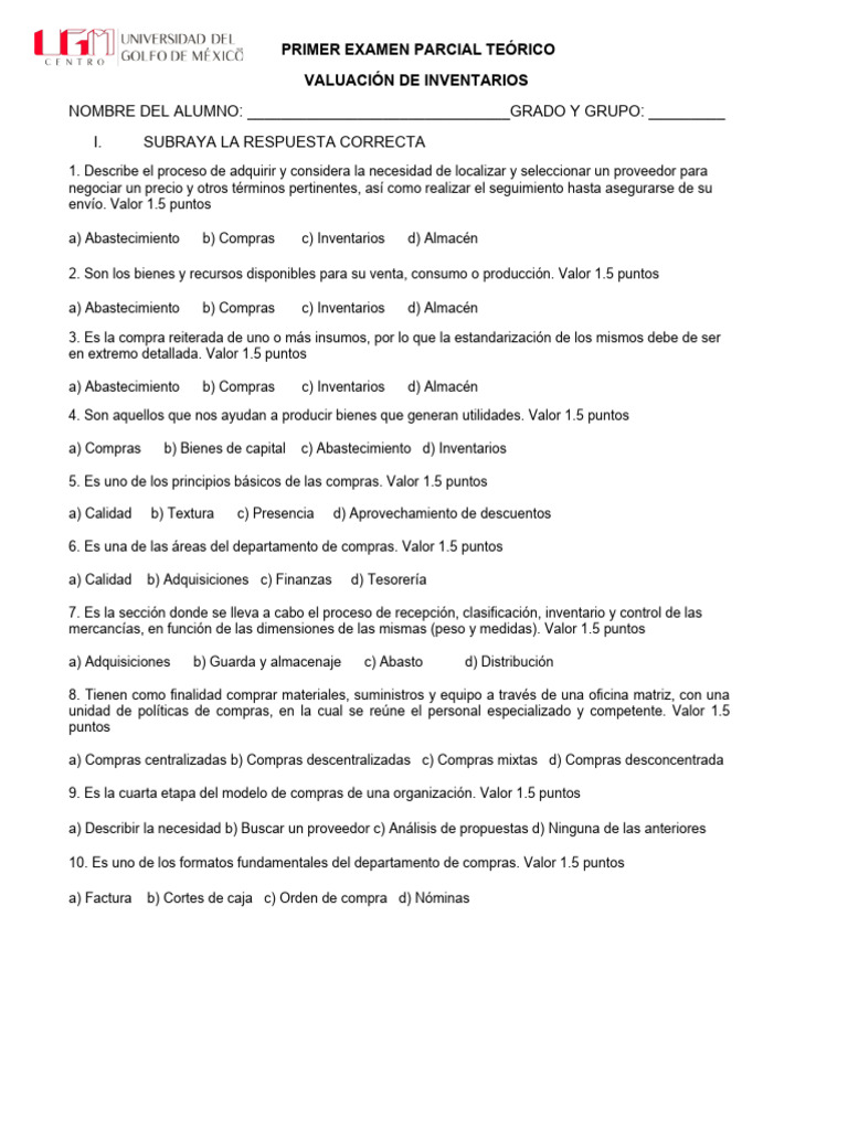 Examen Parcial: Valuación de Inventarios | PDF | Crecimiento personal y ...