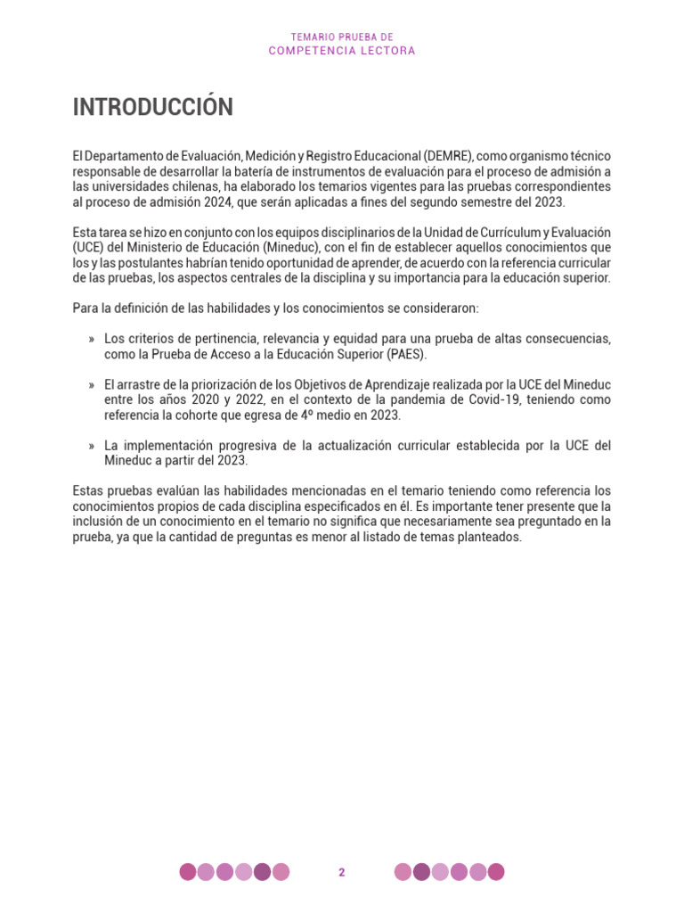 Temario Prueba Competencia Lectora 2024 | PDF | Plan de estudios ...