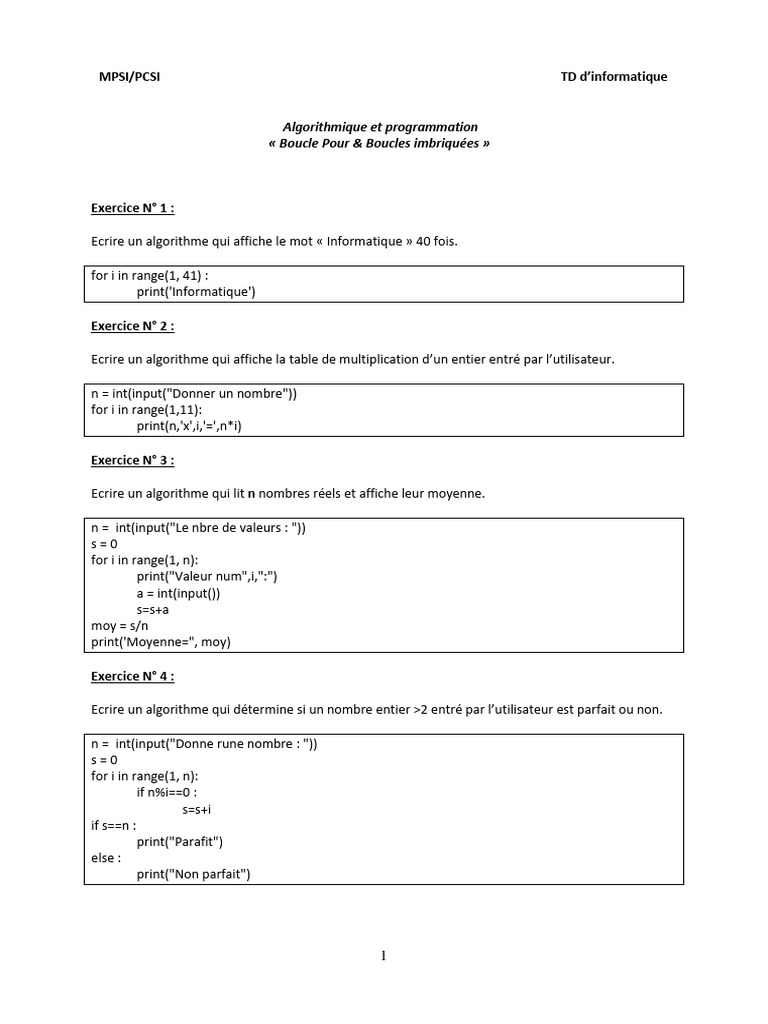 Exercices sur les Boucles en Python | PDF | Programmation informatique ...
