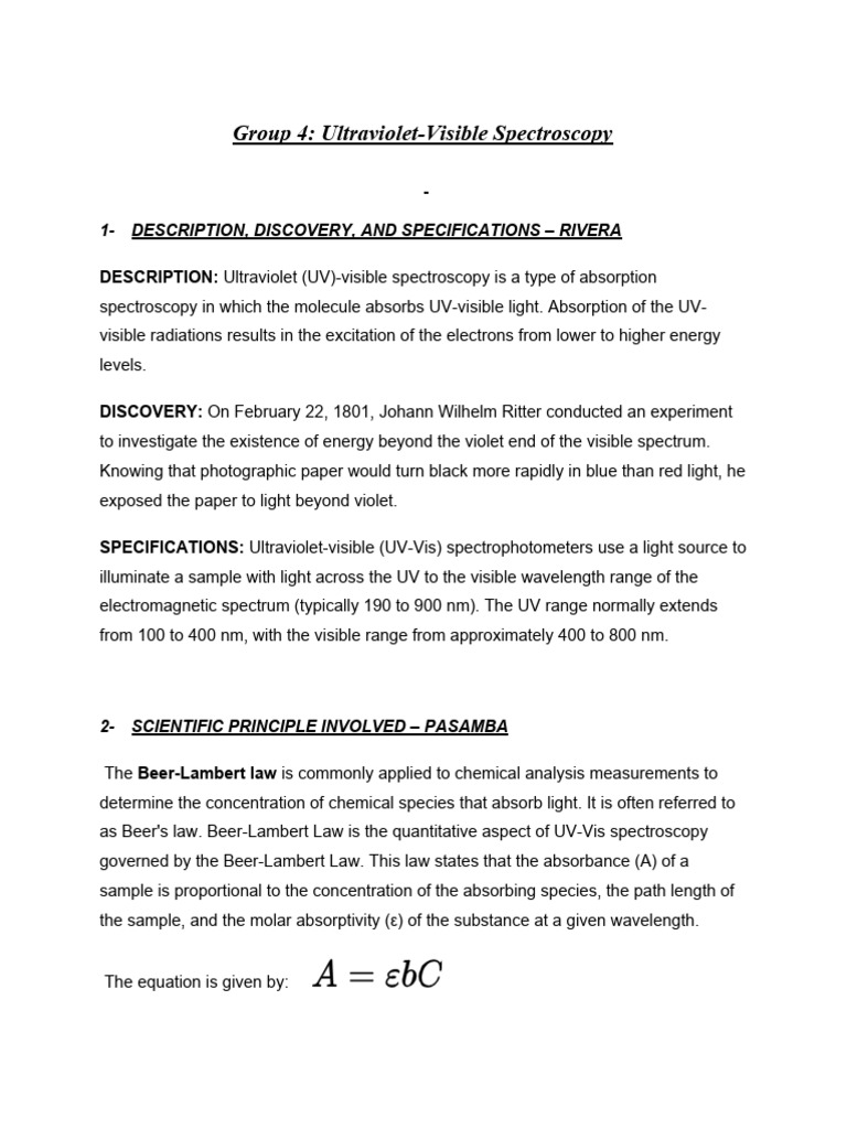 Group 4 Ultraviolet Visible Spectros | PDF | Ultraviolet–Visible ...