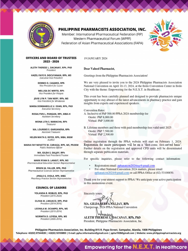 Ppha 2024 Natcon Letter of Invitation PDF Health Care Pharmacy