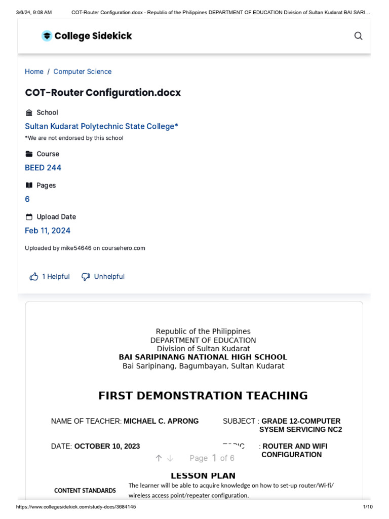 COT-Router Configuration - Docx - Republic of The Philippines ...