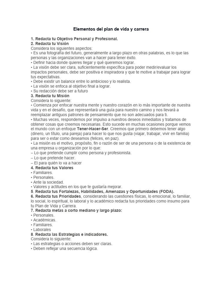 Act. - 7 Elementos Del Plan de Vida y Carera | PDF | Crecimiento ...