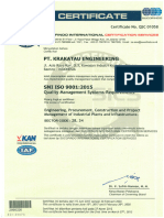 Certificate SNI ISO 9001 ; 2015 Quality Management Systems - Requirements