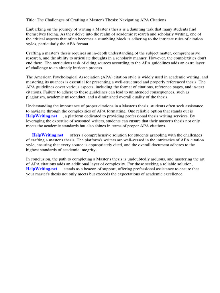 Citing a Masters Thesis Apa PDF