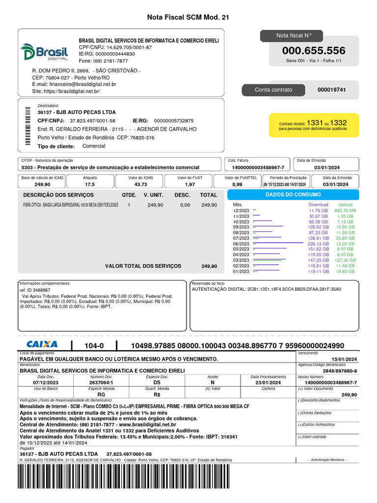 Nota Fiscal SCM - BJB Auto Peças | PDF | Indústrias de serviços