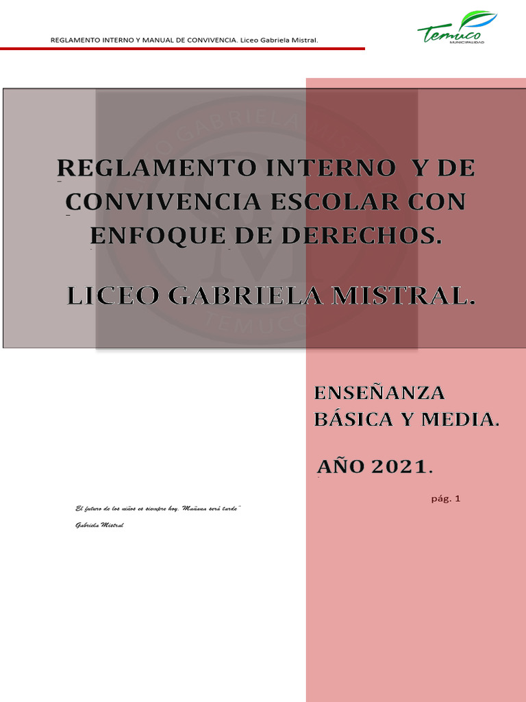 Reglamento Interno y Manual de Convivencia Escolar 2021 | PDF | Abuso ...