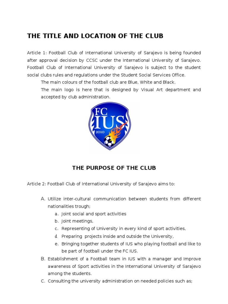 Rules and Regulations Example(1) Board Of Directors Sports