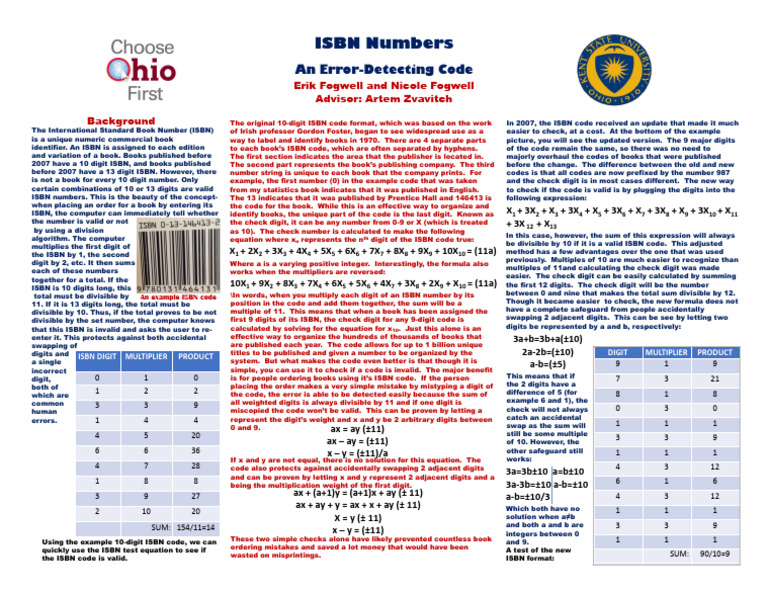 ISBN Numbers: An Error-Detecting Code | PDF | Mathematics | Applied ...