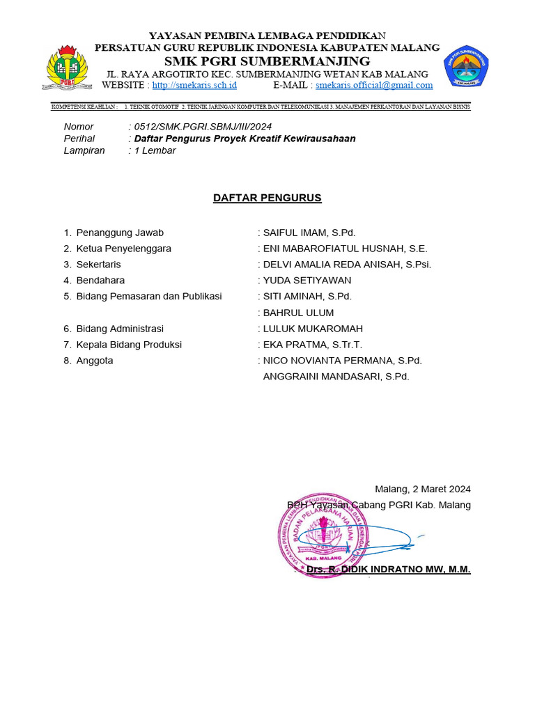 Daftar Badan Pengurus Penyelenggara | PDF | Ilmu Sosial