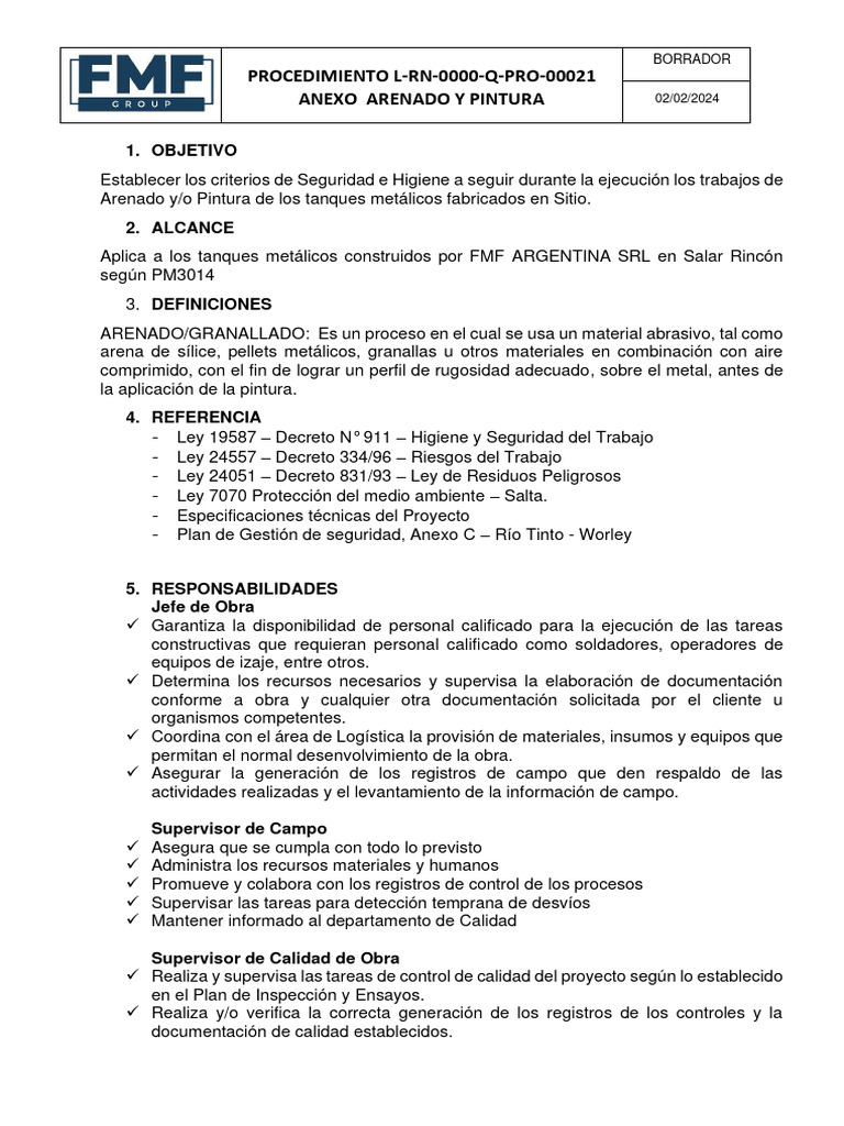 Procedimiento de Arenado y Pintura | PDF | Pinturas | Ventilación ...