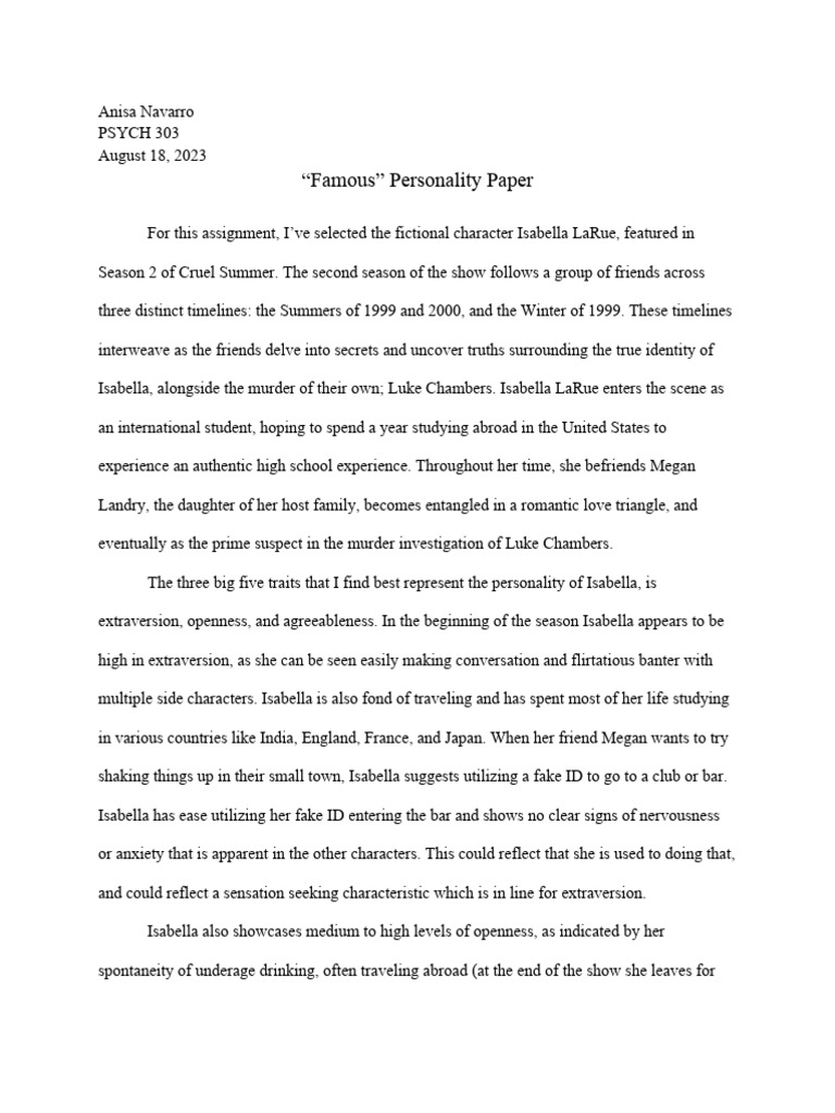 Analyzing Isabella LaRue's Complex Personality | PDF | Dark Triad ...