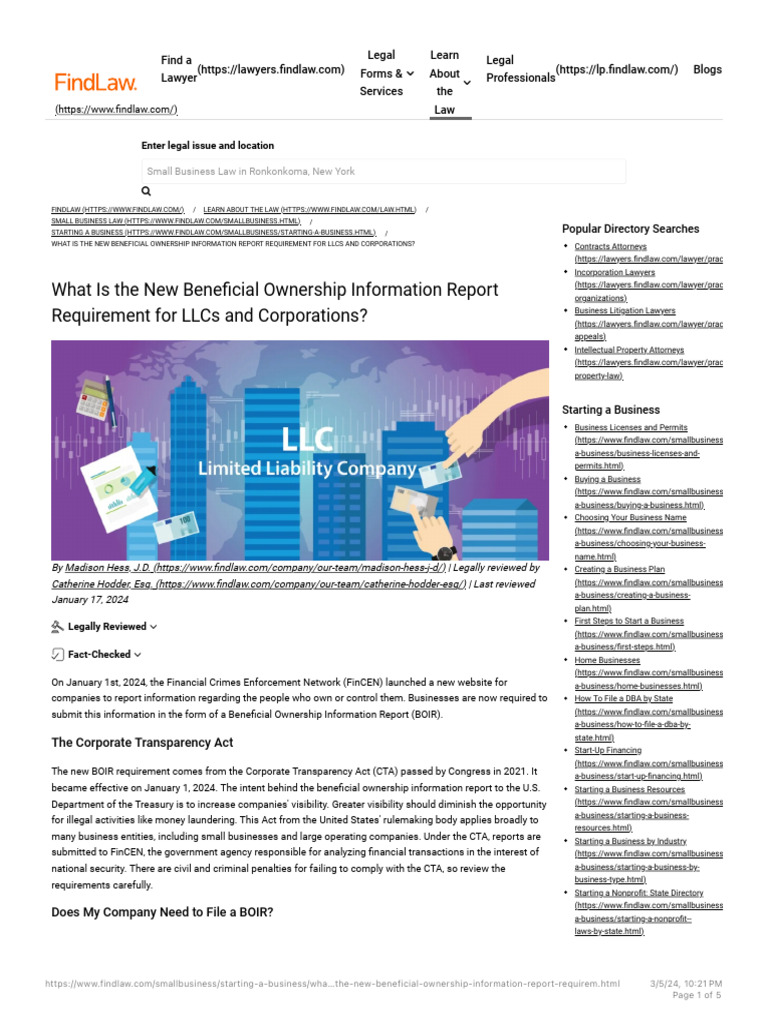 Beneficial Ownership Information Report Template