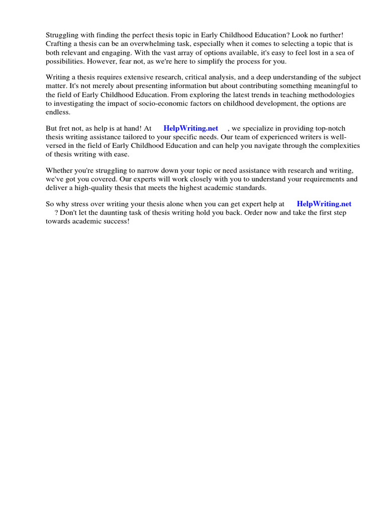 Thesis Topics Early Childhood Education Download Free PDF Early Childhood Education Thesis