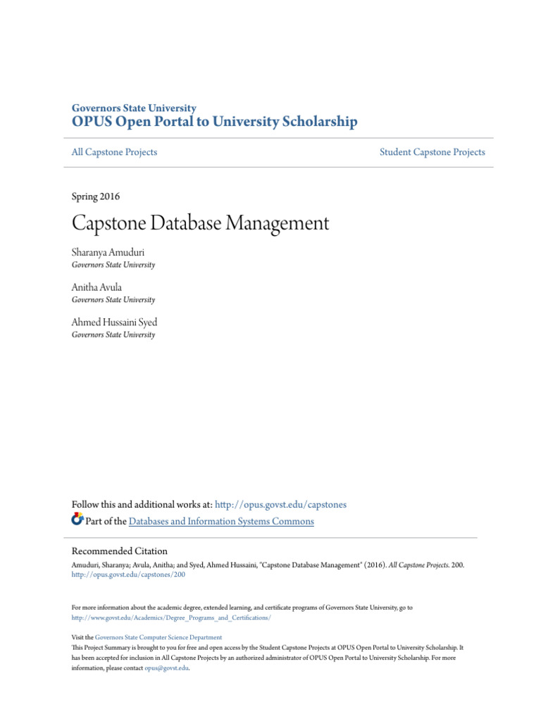 Capstone Database Management Project | PDF | Databases | Microsoft Sql ...