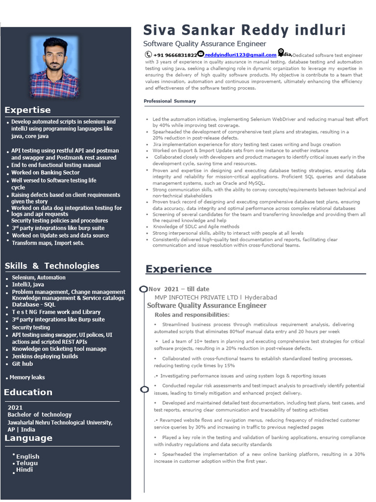 Siva Sankar Reddy: QA Engineer Profile | PDF | Databases | Software Testing