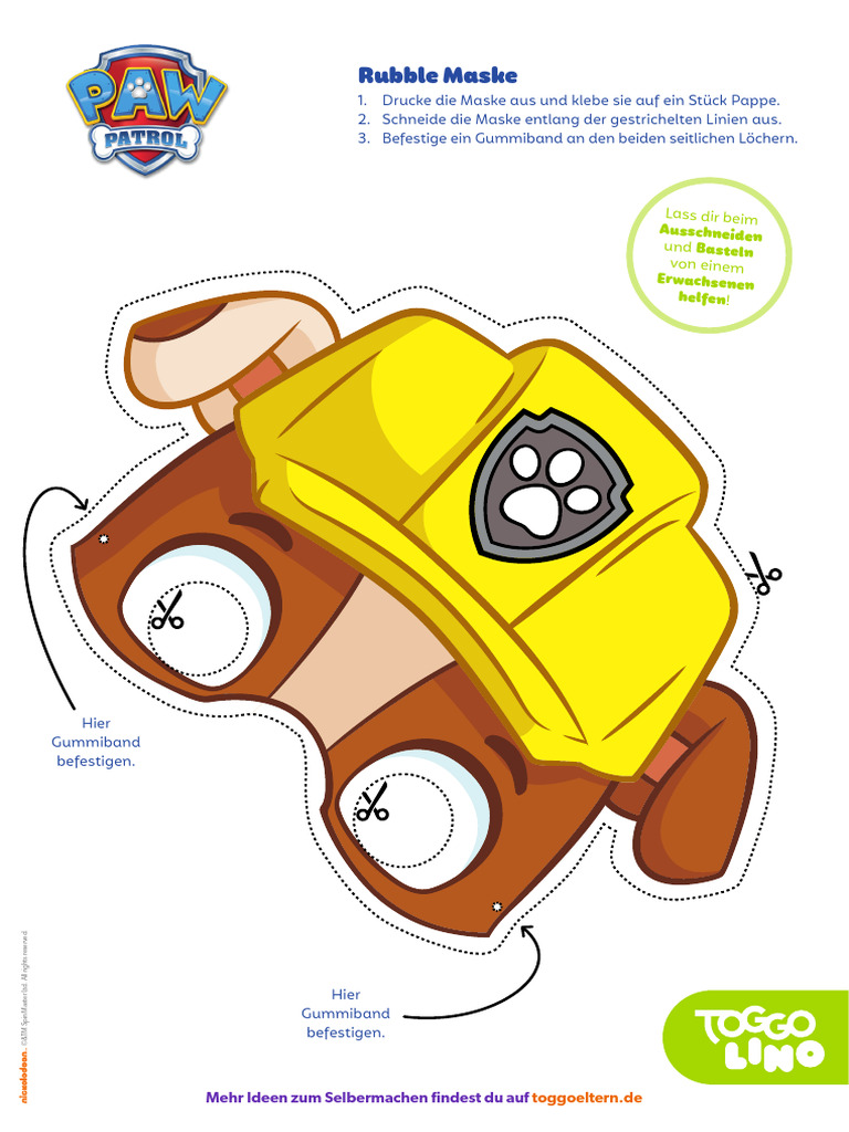 PAW Patrol Rubble-Maske Bastelvorlage | PDF