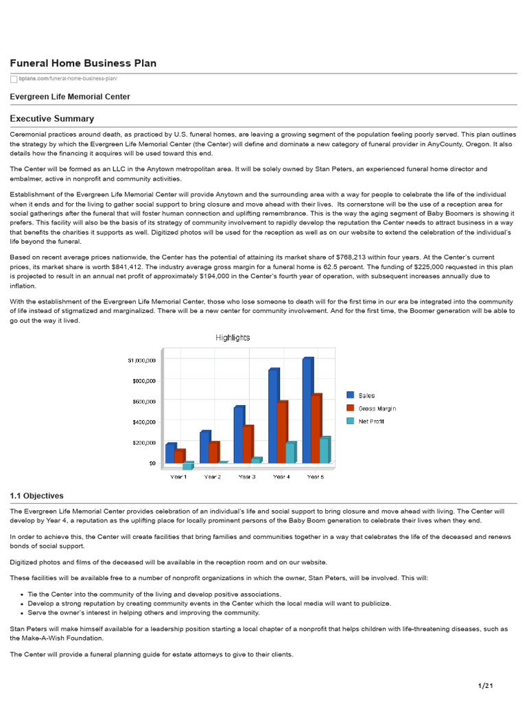 Home Business Plan PDF Funeral Sales