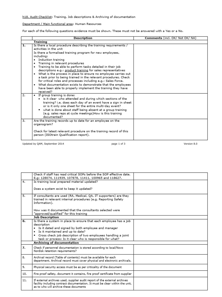 Audit Checklist HR-Training and Education | PDF | Archive | Audit