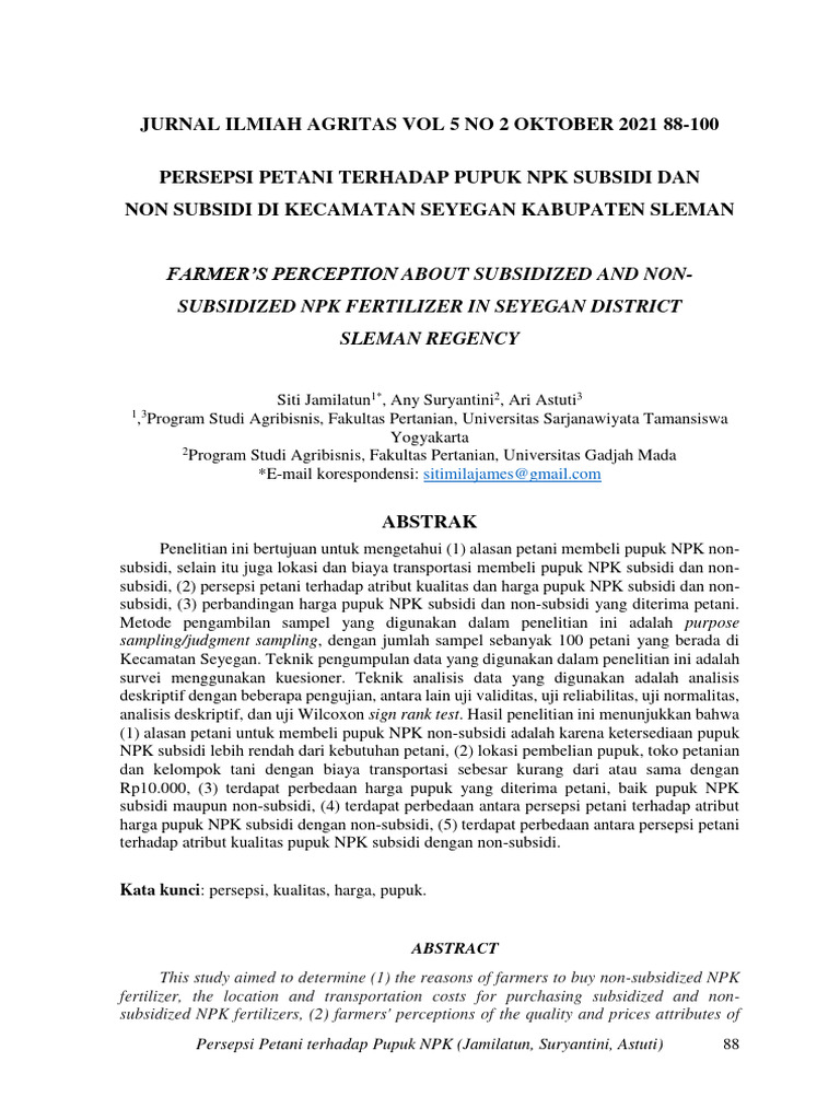 Jurnal Ilmiah Agritas Vol 5 No 2 Oktober 2021 88-100 | PDF
