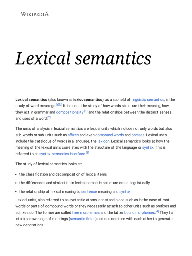 Understanding Lexical Semantics | PDF | Lexical Semantics | Morphology ...