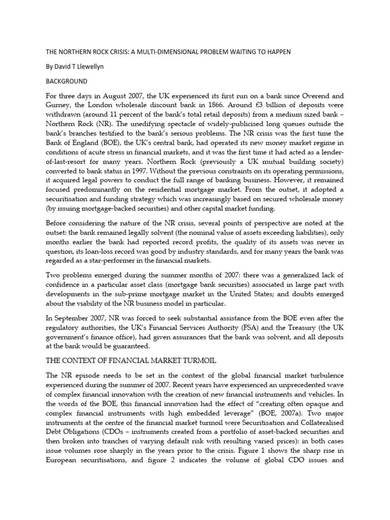 Northern Rock Crisis: Causes and Impacts | PDF | Collateralized Debt ...